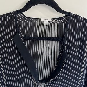Vince Black and White Pinstripe Oversized Silk Top